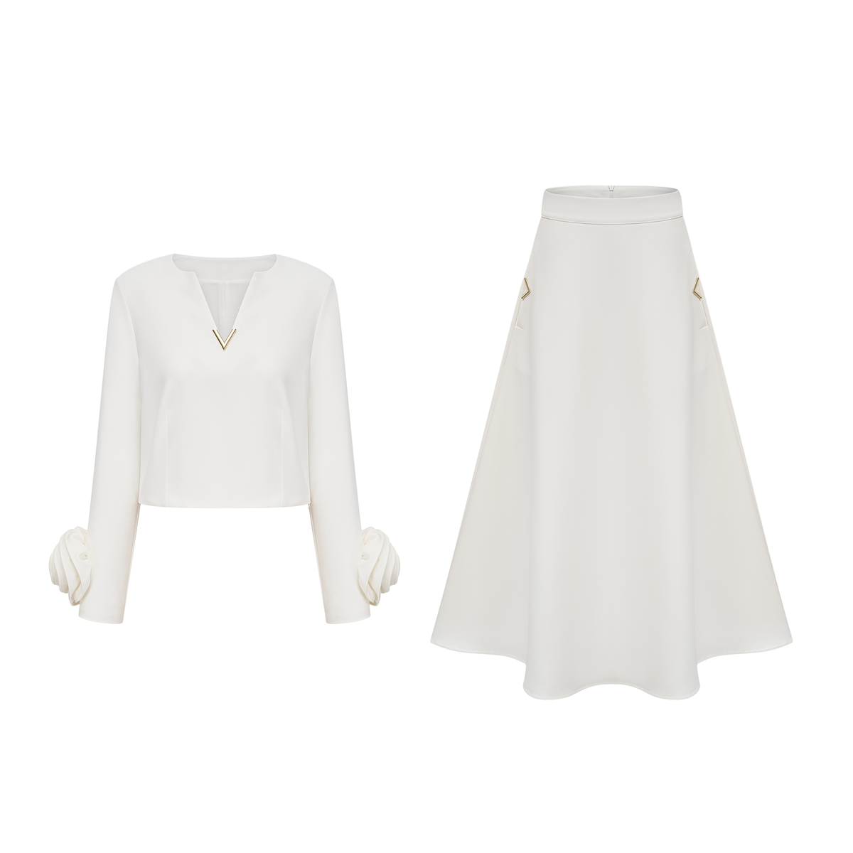 Hilaire 3D Petal Top and Skirt Set — White