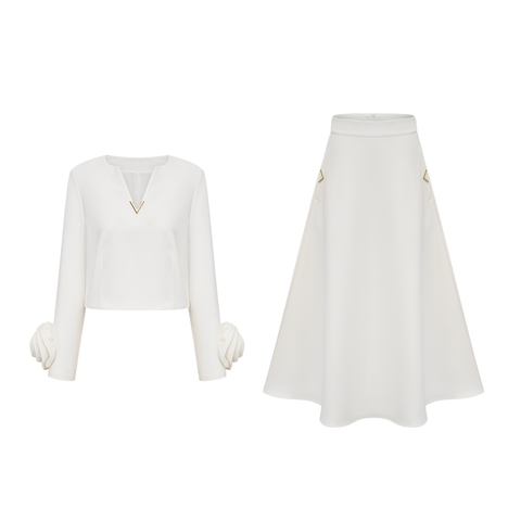 Hilaire 3D Petal Top and Skirt Set — White