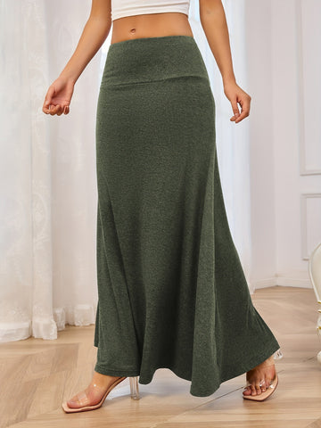 Elastic Waist Maxi Skirt, Cuavan