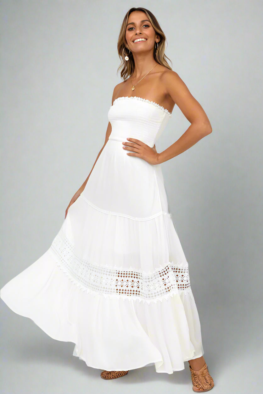 Agatha Maxi Dress — White, Cuavan