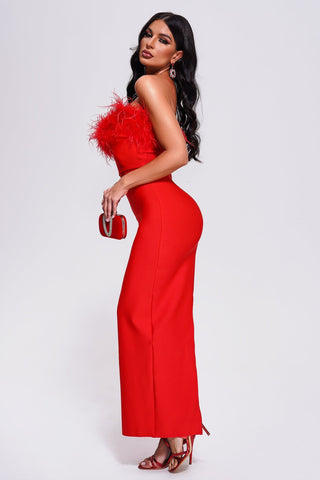 Hilda Feather Bandage Maxi Dress