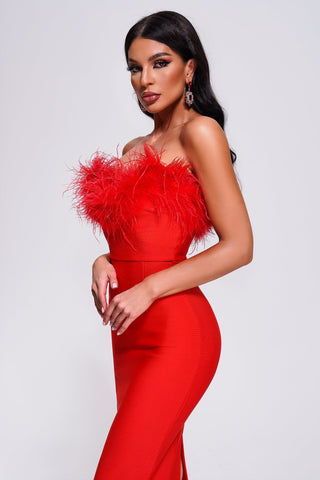 Hilda Feather Bandage Maxi Dress