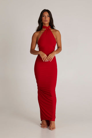 Garze Backless Maxi Dress — Red, Cuavan