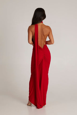 Garze Backless Maxi Dress — Red, Cuavan