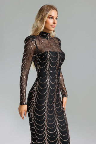 Pale Sequin Mesh Maxi Dress