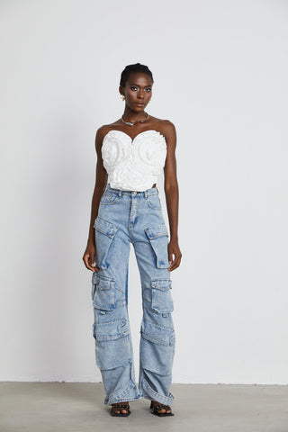 Agathe Cargo Palazzo Trousers — Blue