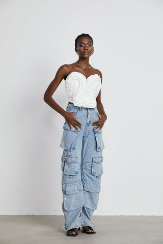 Agathe Cargo Palazzo Trousers — Blue
