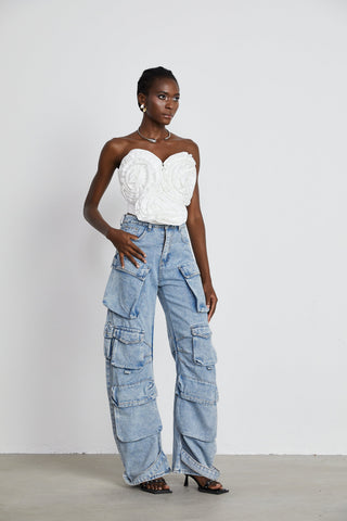 Agathe Cargo Palazzo Trousers — Blue