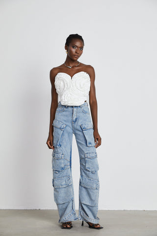 Agathe Cargo Palazzo Trousers — Blue