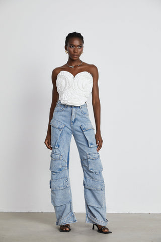 Agathe Cargo Palazzo Trousers — Blue