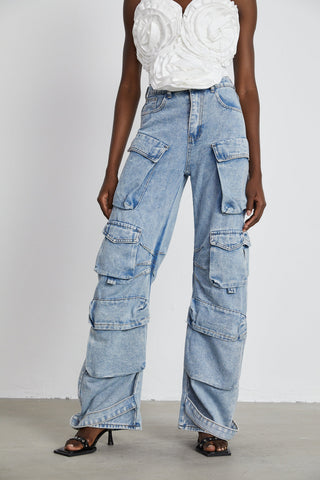 Agathe Cargo Palazzo Trousers — Blue