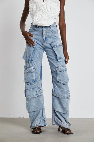 Agathe Cargo Palazzo Trousers — Blue