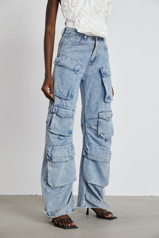Agathe Cargo Palazzo Trousers — Blue