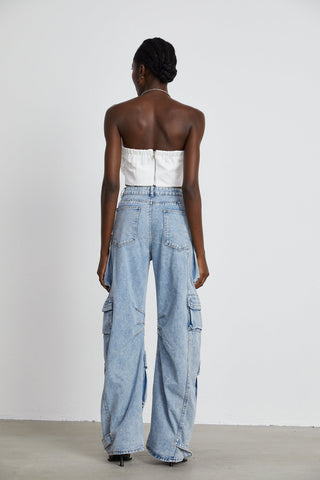 Agathe Cargo Palazzo Trousers — Blue