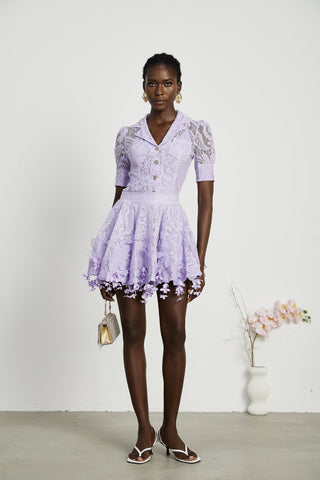 Lisette Lace Embroidery Top and Skirt Set — Purple