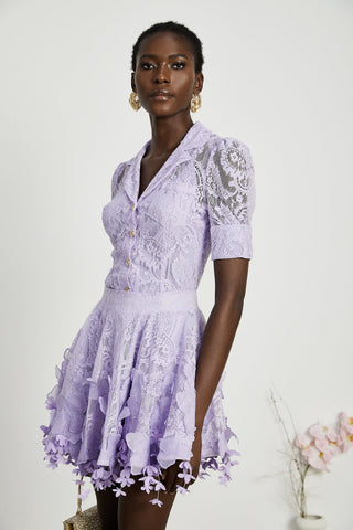 Lisette Lace Embroidery Top and Skirt Set — Purple