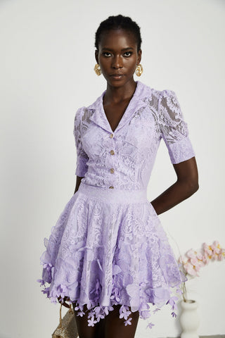 Lisette Lace Embroidery Top and Skirt Set — Purple