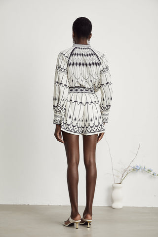 Allie Graphic Print Shirt and Shorts Set — White & Black