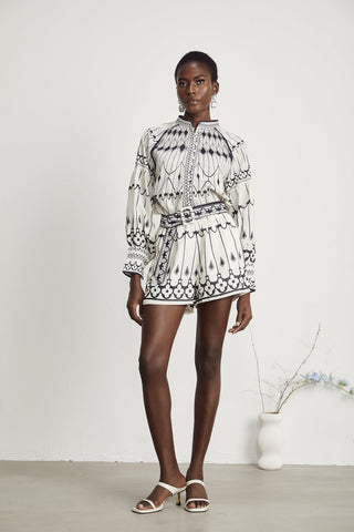 Allie Graphic Print Shirt and Shorts Set — White & Black