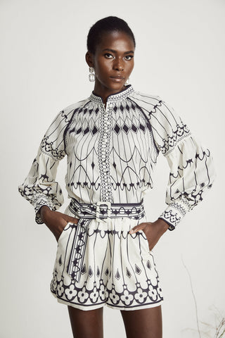 Allie Graphic Print Shirt and Shorts Set — White & Black