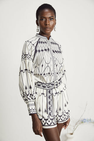 Allie Graphic Print Shirt and Shorts Set — White & Black
