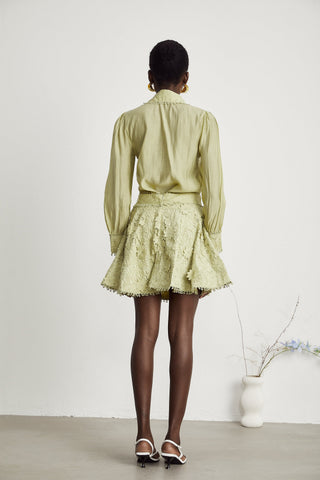 Hélène Floral Embroidery Shirt and Skirt Set — Green