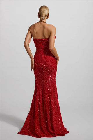 Strapless Sequin Maxi Dress — Red