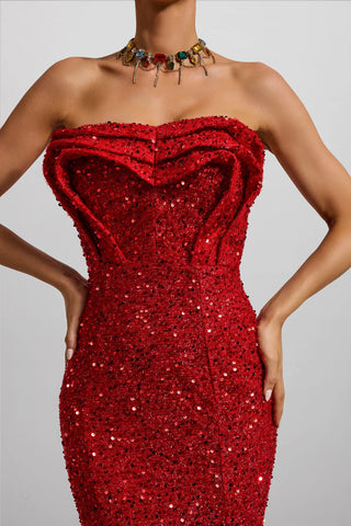 Strapless Sequin Maxi Dress — Red