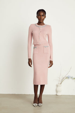 Renée Crystal-Embellished Jacket and Skirt Set — Pink