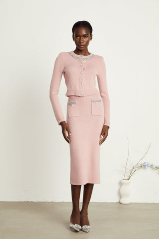 Renée Crystal-Embellished Jacket and Skirt Set — Pink