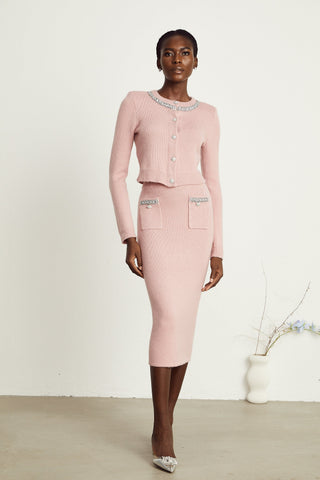 Renée Crystal-Embellished Jacket and Skirt Set — Pink