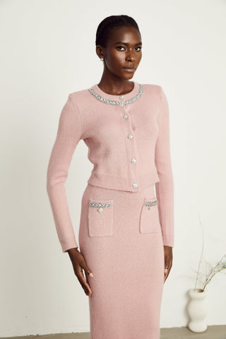 Renée Crystal-Embellished Jacket and Skirt Set — Pink
