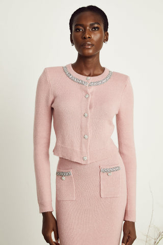 Renée Crystal-Embellished Jacket and Skirt Set — Pink