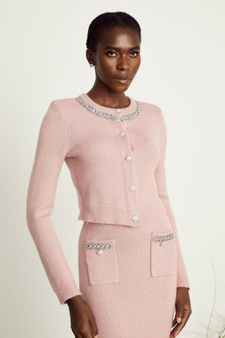 Renée Crystal-Embellished Jacket and Skirt Set — Pink