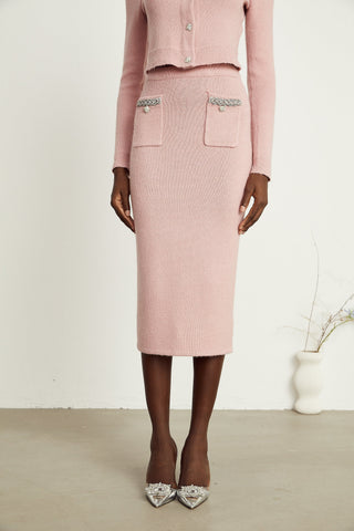 Renée Crystal-Embellished Jacket and Skirt Set — Pink