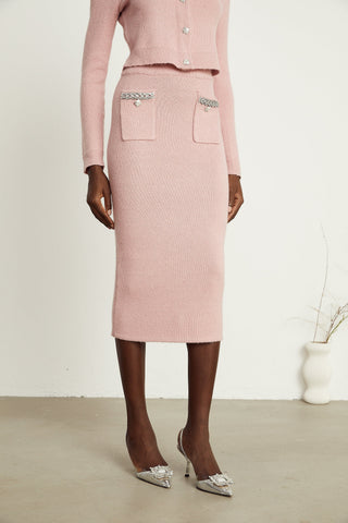 Renée Crystal-Embellished Jacket and Skirt Set — Pink