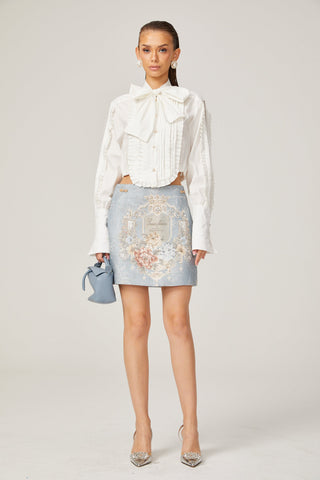Aliénor Embroidered Mini Dress — Blue