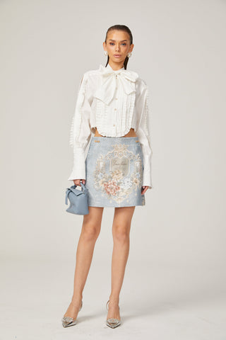 Aliénor Embroidered Mini Dress — Blue