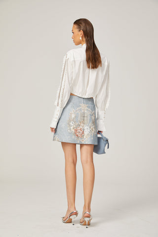 Aliénor Embroidered Mini Dress — Blue