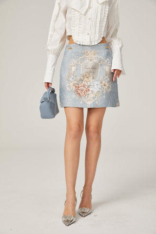 Aliénor Embroidered Mini Dress — Blue