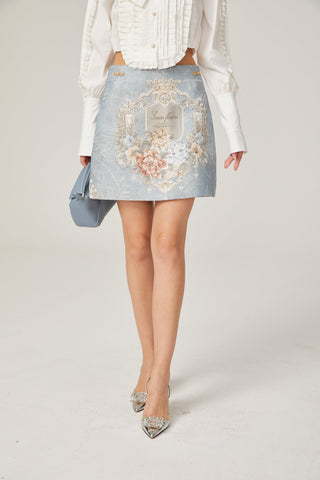 Aliénor Embroidered Mini Dress — Blue
