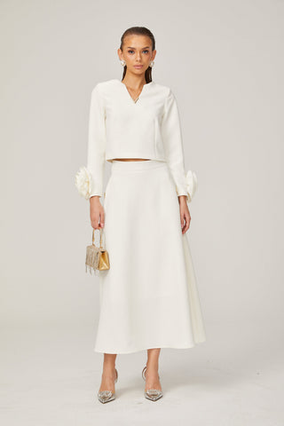 Hilaire 3D Petal Top and Skirt Set — White