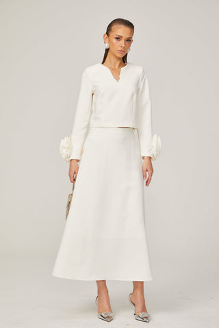 Hilaire 3D Petal Top and Skirt Set — White