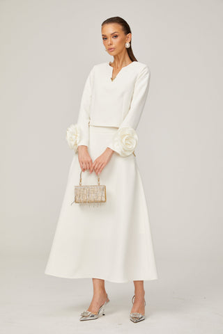 Hilaire 3D Petal Top and Skirt Set — White