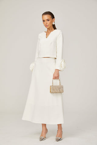Hilaire 3D Petal Top and Skirt Set — White