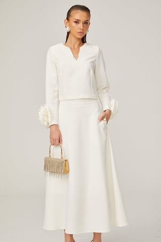 Hilaire 3D Petal Top and Skirt Set — White