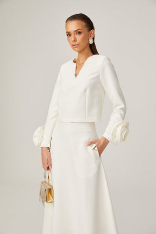 Hilaire 3D Petal Top and Skirt Set — White