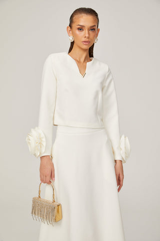 Hilaire 3D Petal Top and Skirt Set — White