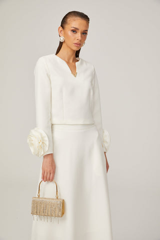 Hilaire 3D Petal Top and Skirt Set — White