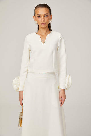 Hilaire 3D Petal Top and Skirt Set — White